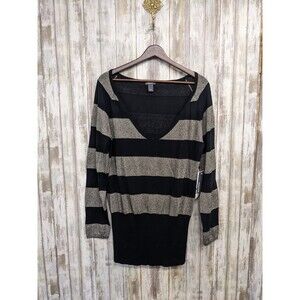 Kenneth Cole Reaction Women's Striped V Neck Cotton Wool Sweater Large NWT $89
